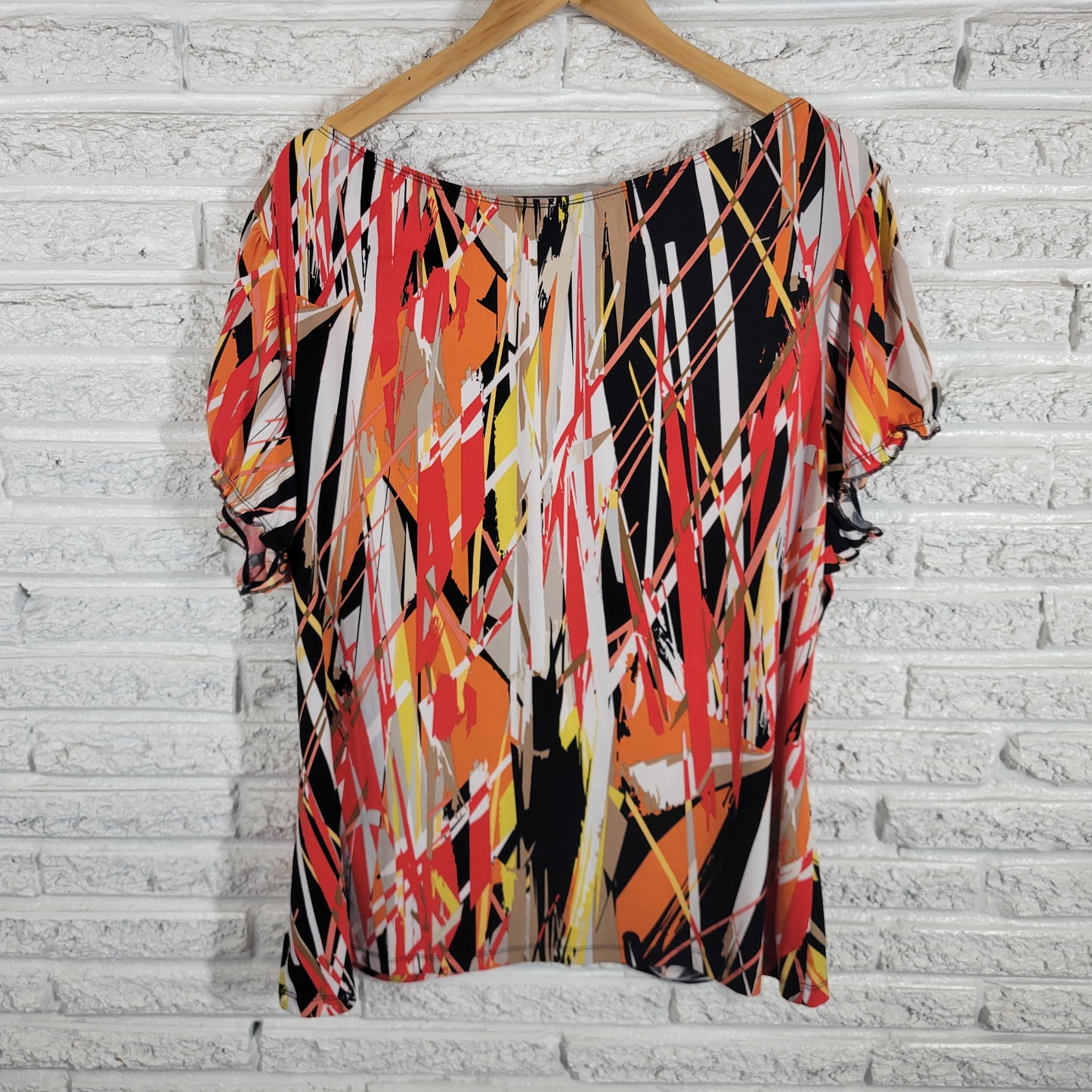 Worthington Plus 3X Top Geometric Watercolor Multicolor Short Sleeve WAT30XE