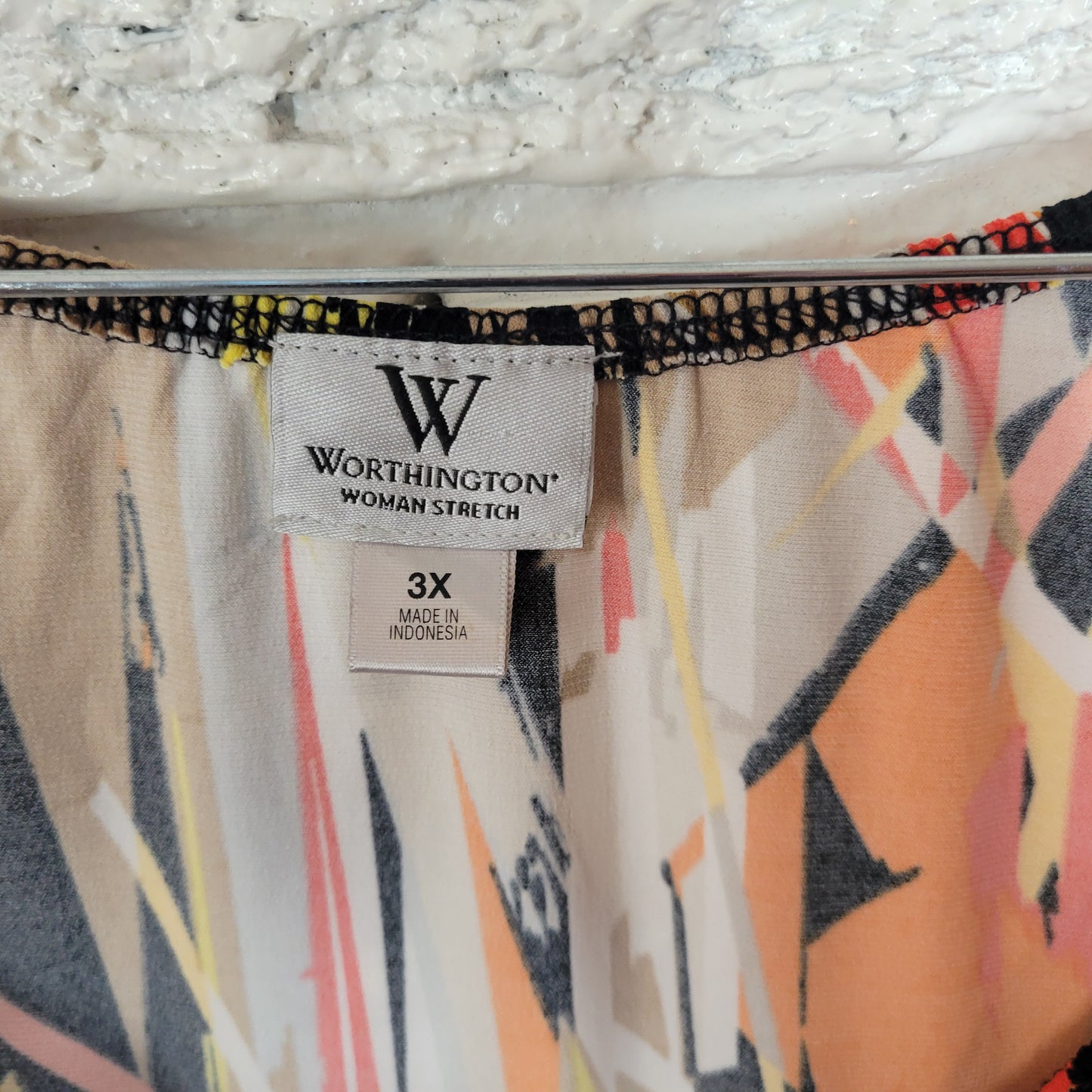 Worthington Plus 3X Top Geometric Watercolor Multicolor Short Sleeve WAT30XE