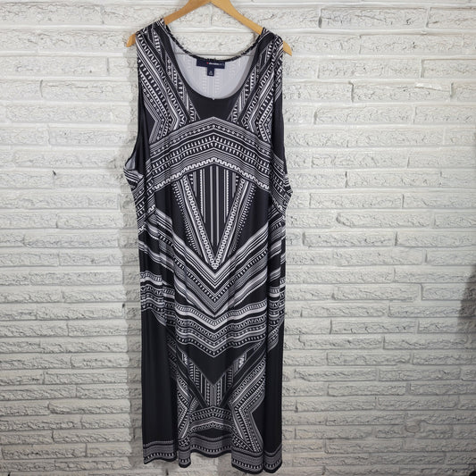 Denim 24/7 Sheath Dress 4X Plus Black White Geometric Midi Sleeveless GEO28E