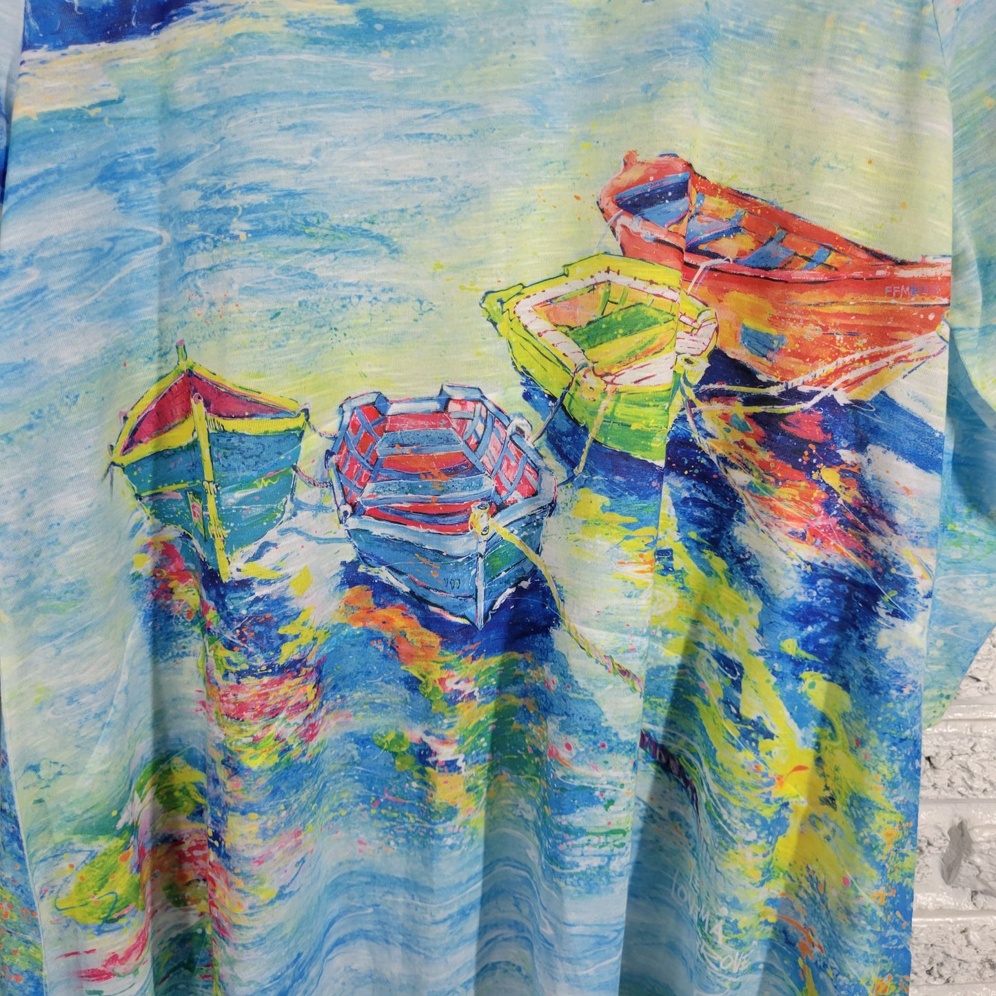 Leoma Lovegrove Womens XL Top Shirt Asymmetric Rowboat Print 3/4 Sleeve B5E
