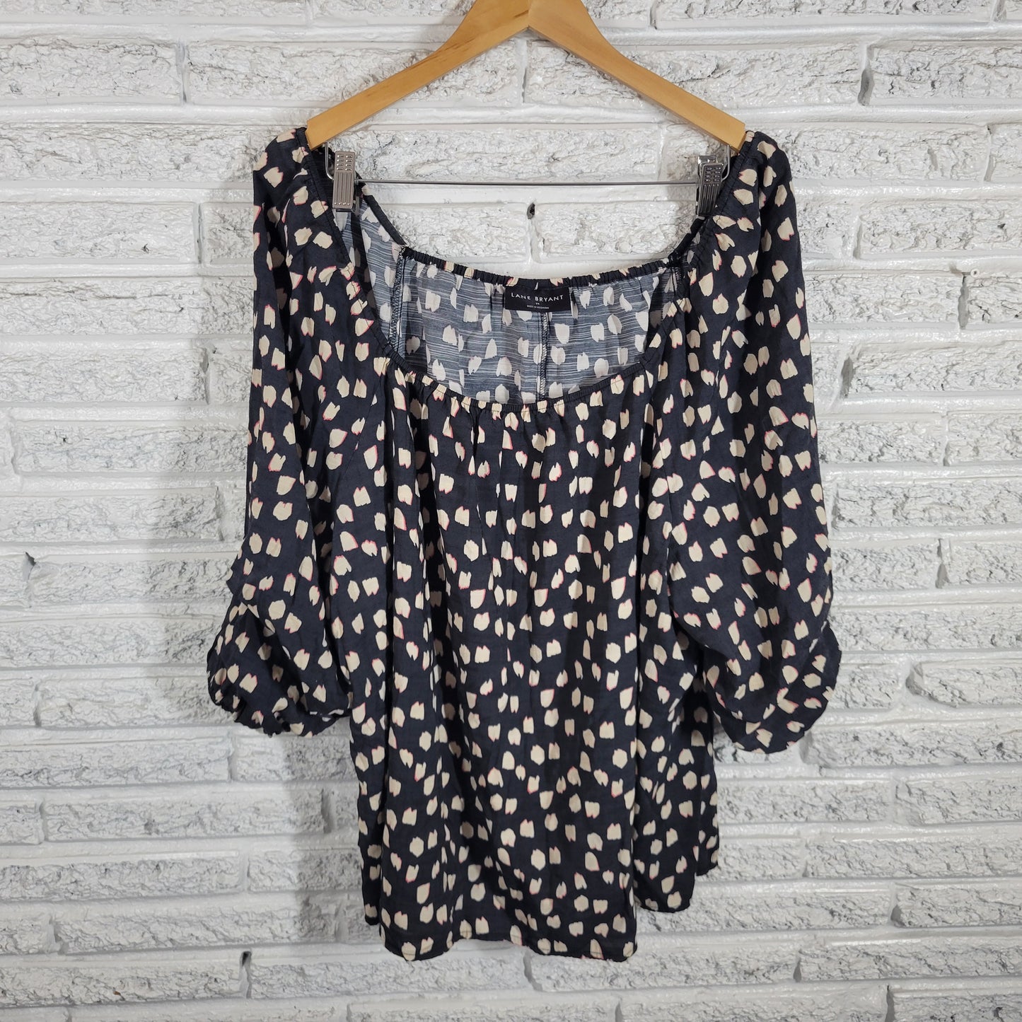 Lane Bryant Tunic 24 Plus Black White Geometric Off Shoulder Slit BLA74E