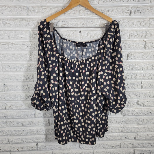 Lane Bryant Tunic 24 Plus Black White Geometric Off Shoulder Slit BLA74E