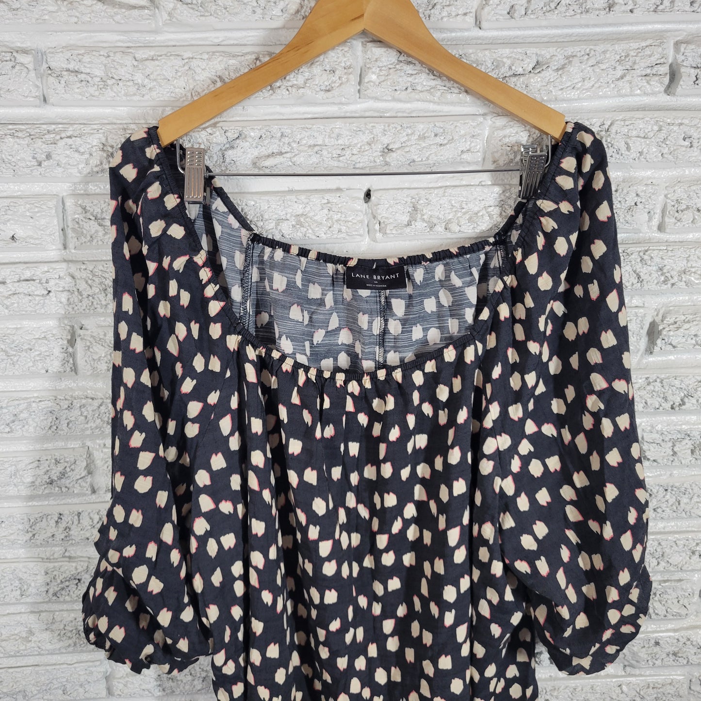 Lane Bryant Tunic 24 Plus Black White Geometric Off Shoulder Slit BLA74E