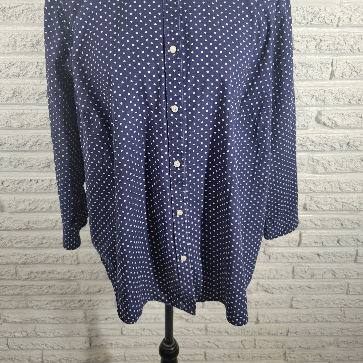 Lauren Ralph Lauren 2X Top Blue White Polka Dot Cotton Non Iron Button GEO28E