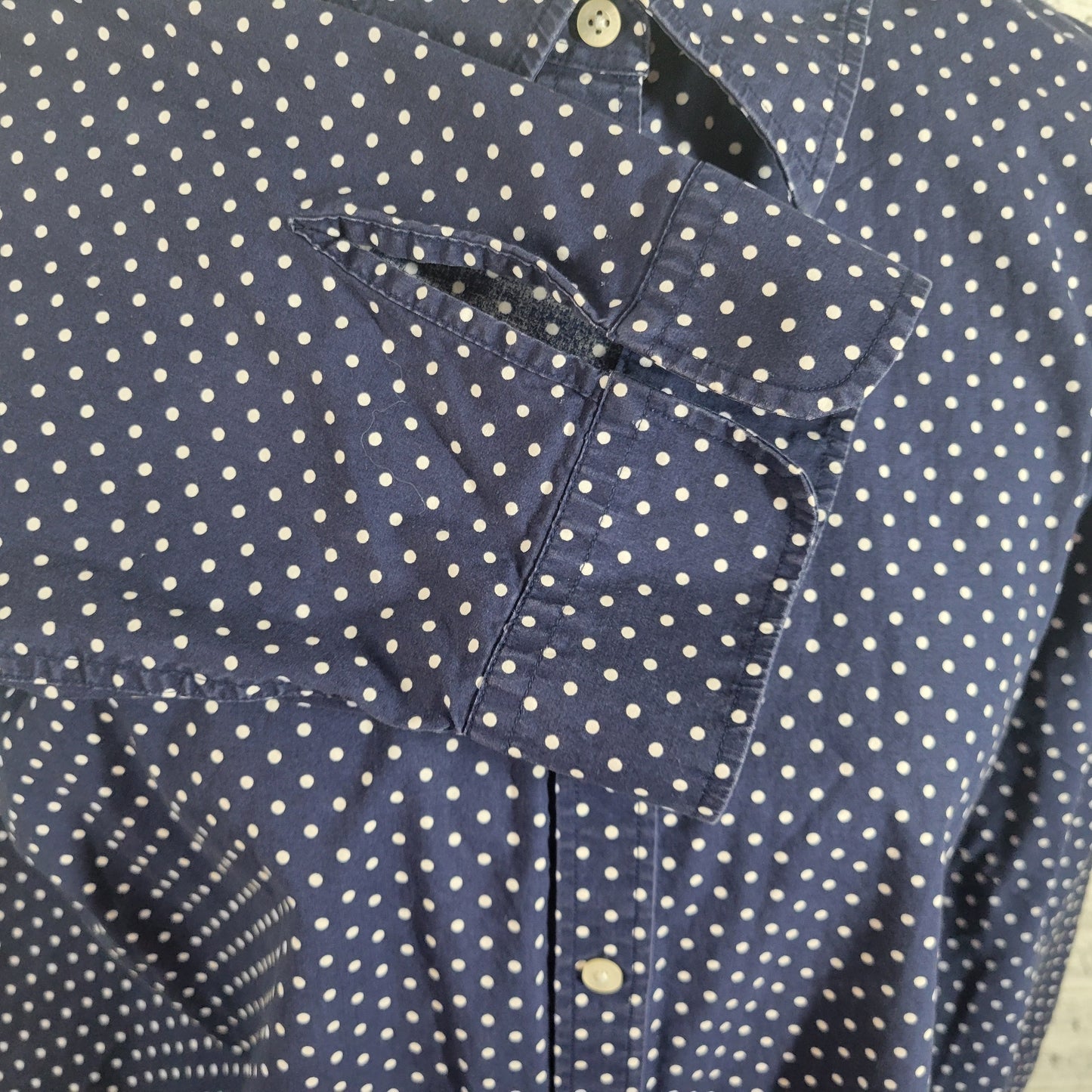 Lauren Ralph Lauren 2X Top Blue White Polka Dot Cotton Non Iron Button GEO28E