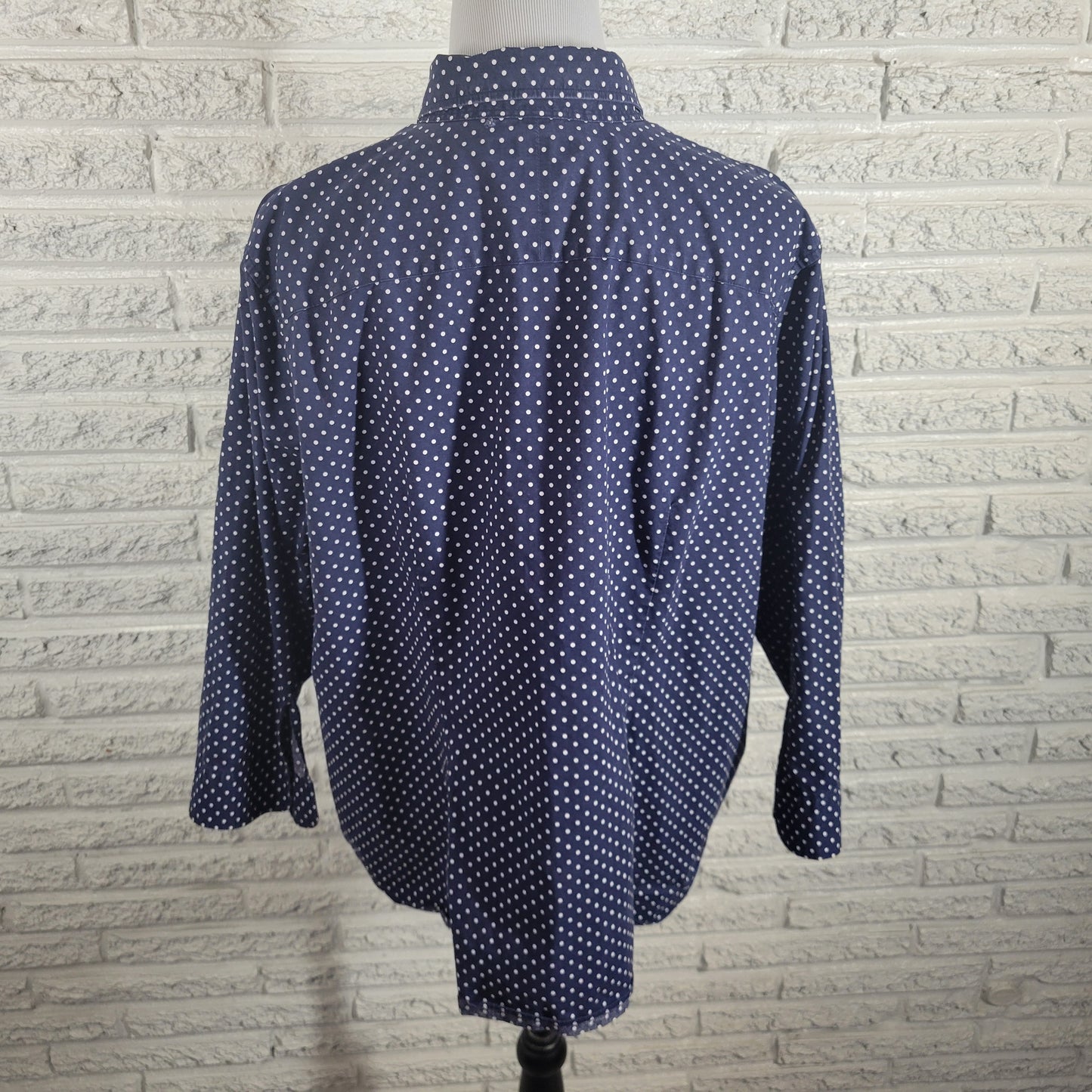 Lauren Ralph Lauren 2X Top Blue White Polka Dot Cotton Non Iron Button GEO28E