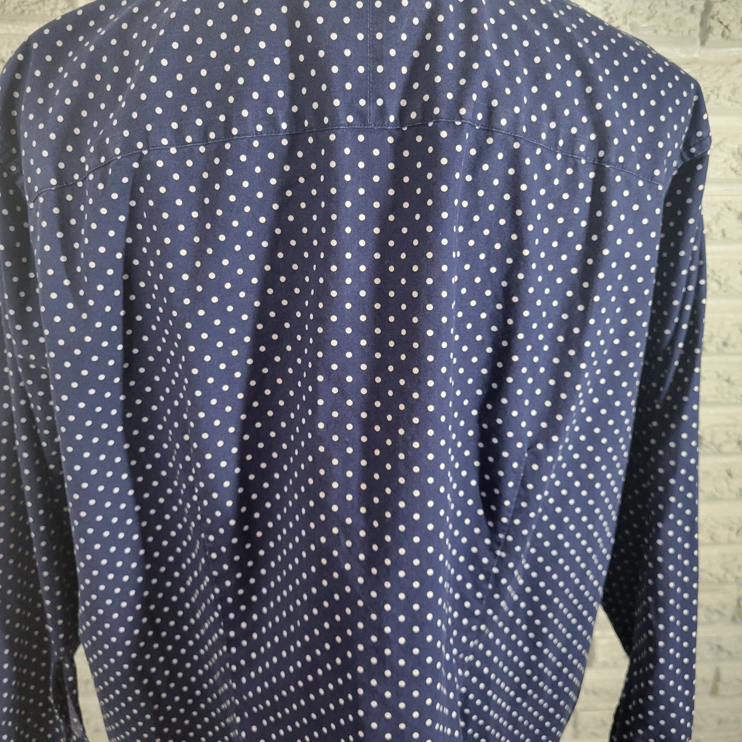 Lauren Ralph Lauren 2X Top Blue White Polka Dot Cotton Non Iron Button GEO28E