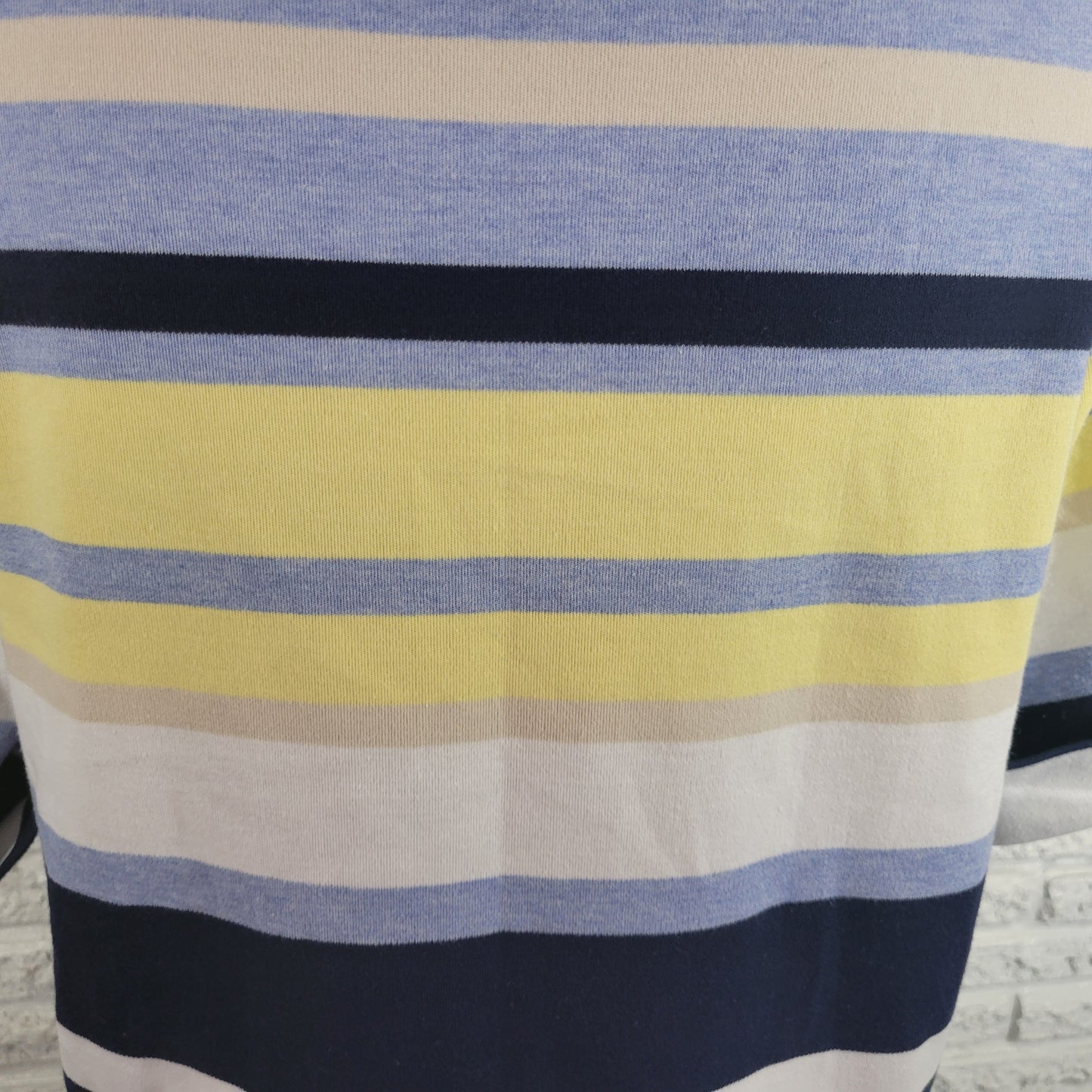 Karen Scott Striped Tee Top 1X Plus Blue Yellow Short Sleeve Crew Neck STR98E