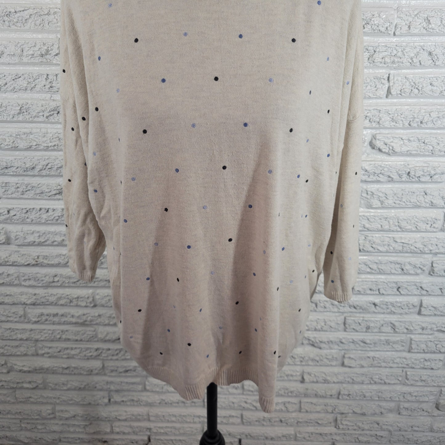 J Jill Sweater XL Cotton Knit Multicolor Polka Dot Crew Neck 3/4 Sleeve GEO9E