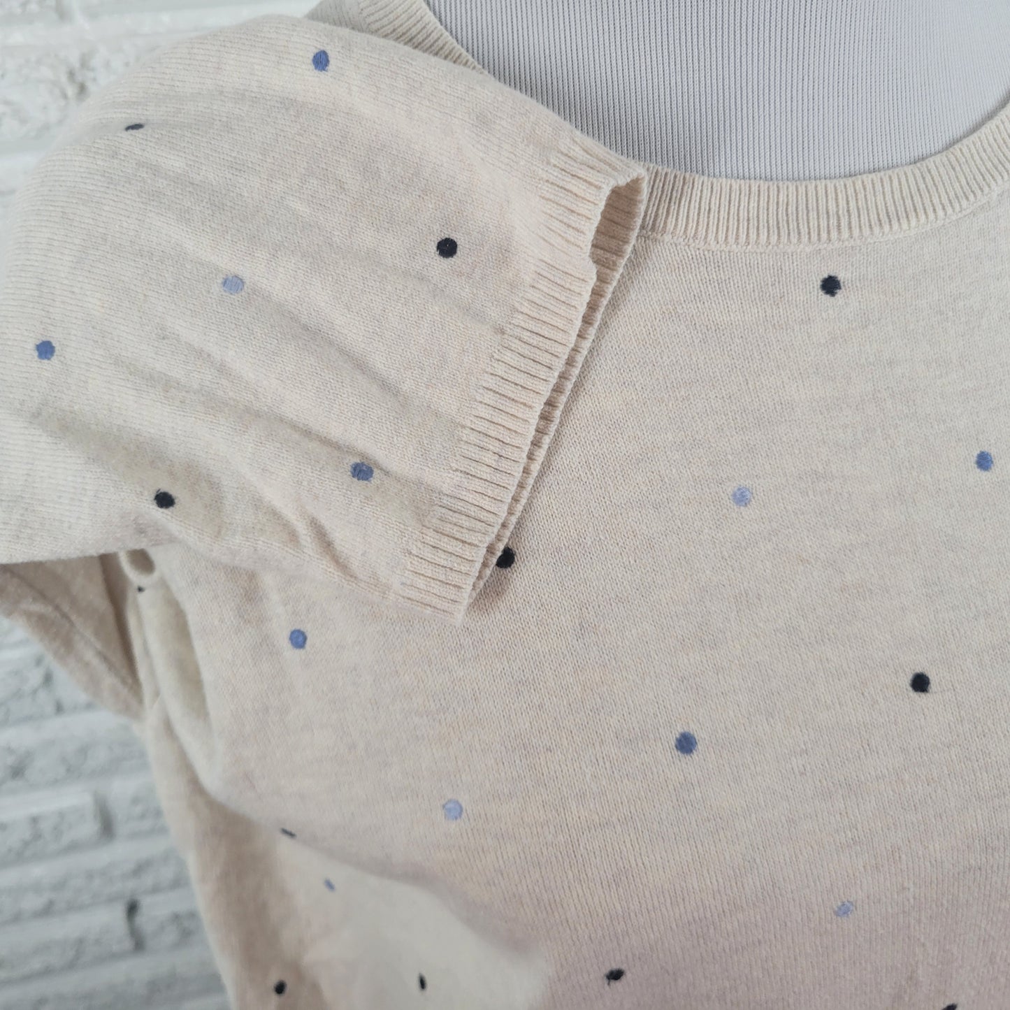 J Jill Sweater XL Cotton Knit Multicolor Polka Dot Crew Neck 3/4 Sleeve GEO9E