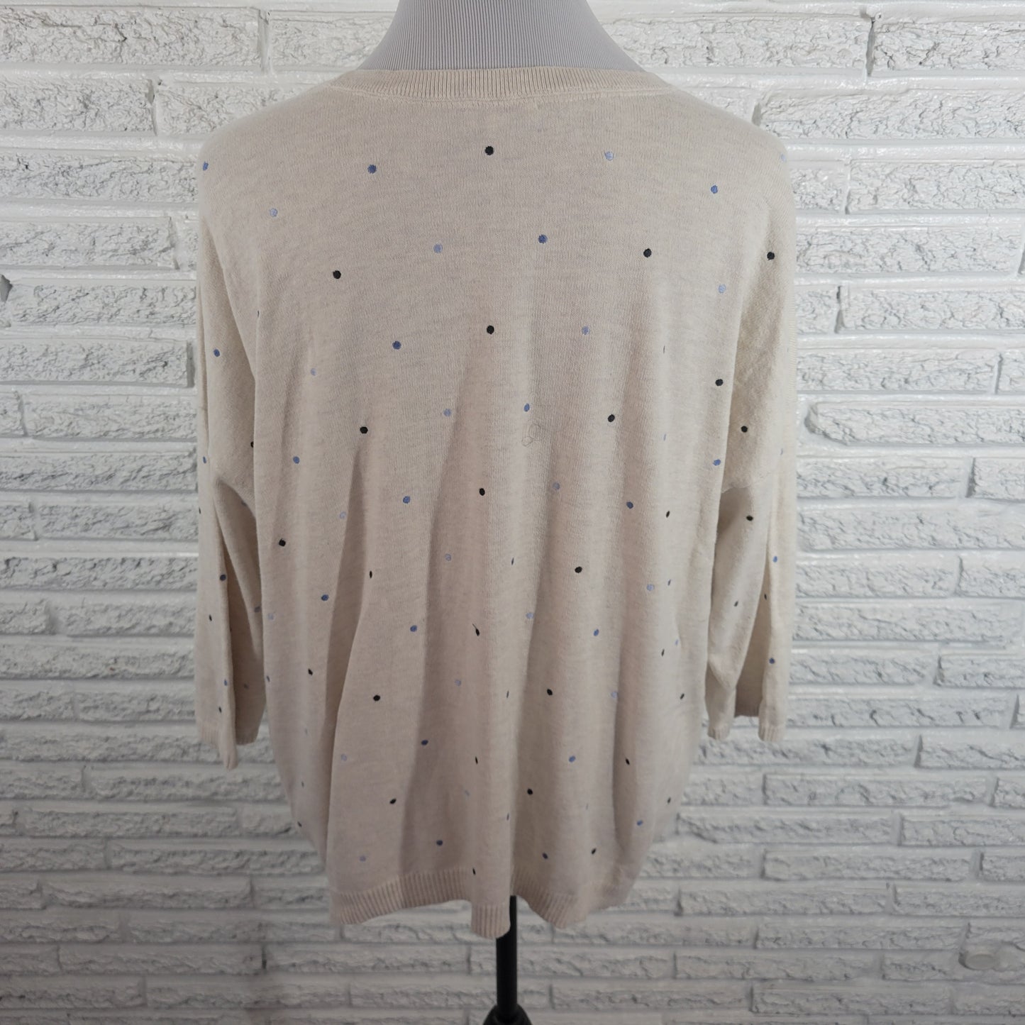 J Jill Sweater XL Cotton Knit Multicolor Polka Dot Crew Neck 3/4 Sleeve GEO9E