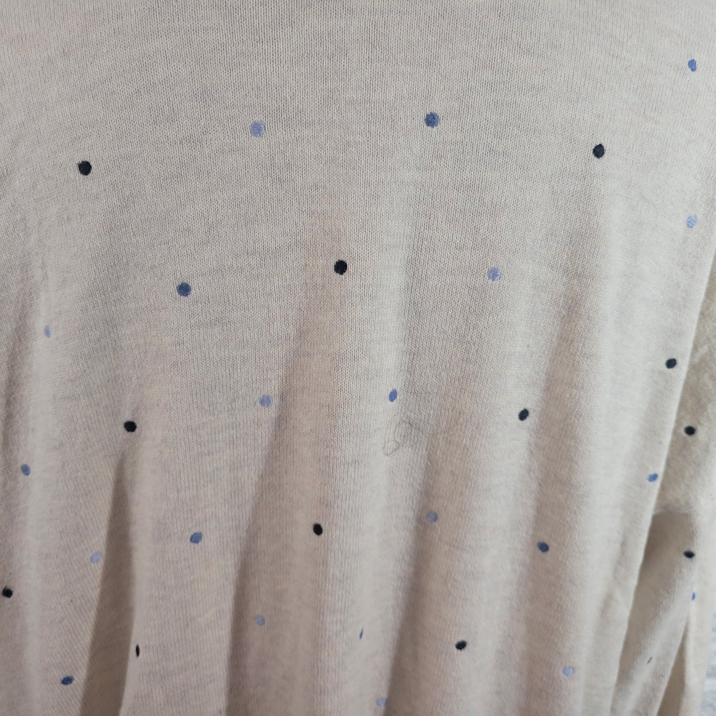 J Jill Sweater XL Cotton Knit Multicolor Polka Dot Crew Neck 3/4 Sleeve GEO9E