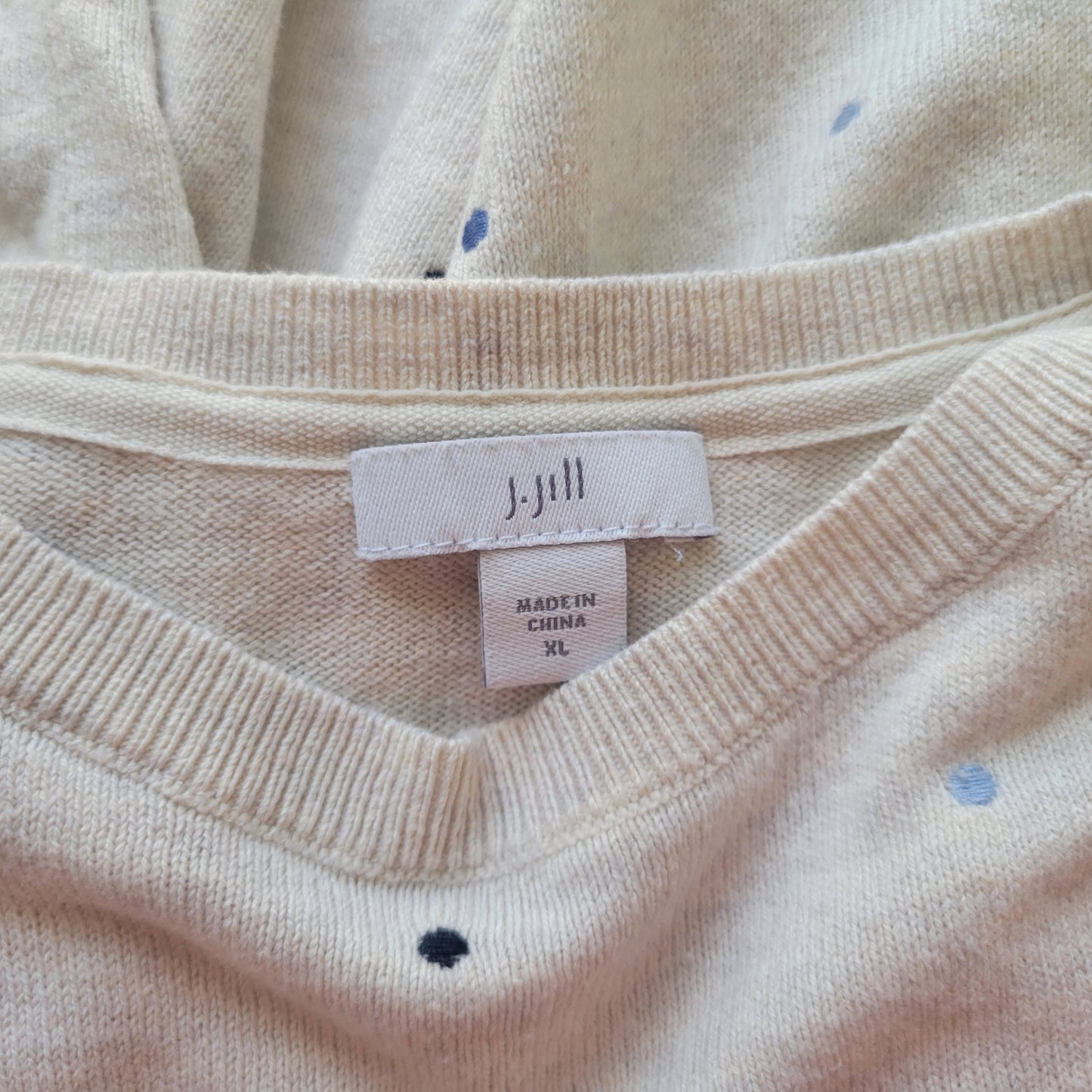 J Jill Sweater XL Cotton Knit Multicolor Polka Dot Crew Neck 3/4 Sleeve GEO9E