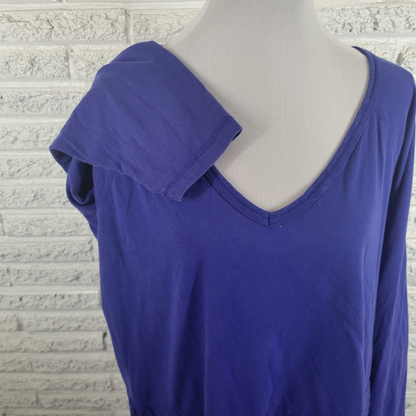 Dreams Co Smock Tee Top 2X Plus Blue Cotton Long Sleeve V Neck Pockets BLU34E
