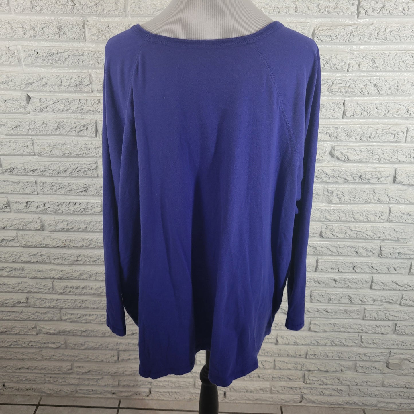 Dreams Co Smock Tee Top 2X Plus Blue Cotton Long Sleeve V Neck Pockets BLU34E