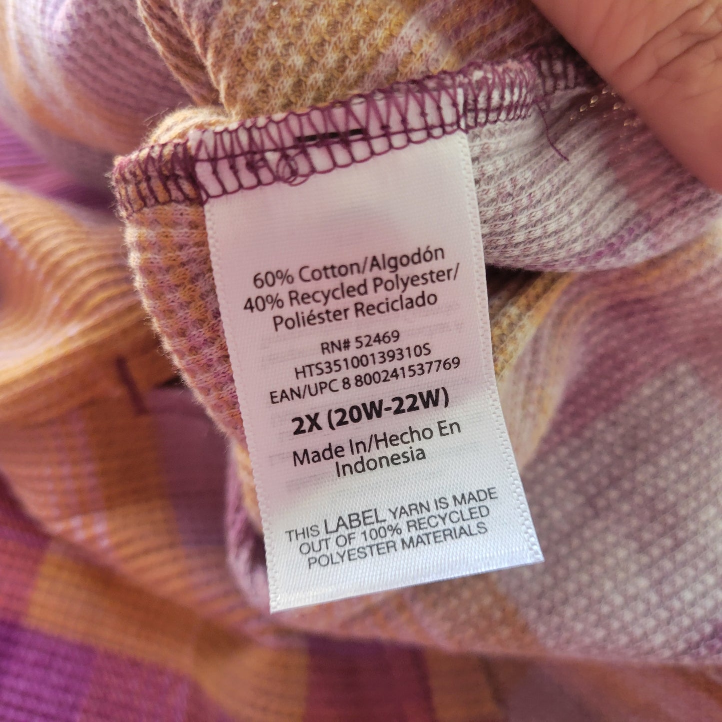 Terra & Sky Womens 2X Plaid Knit Top V-Neck 1/4 Button Long Sleeve Purple PLA1XE