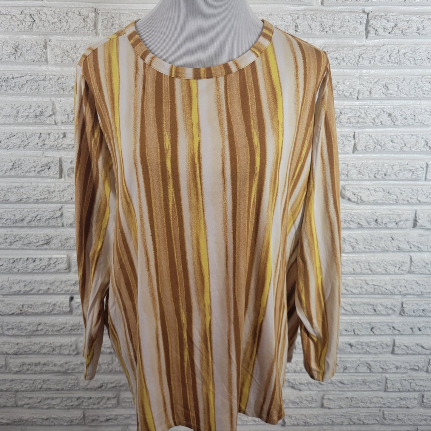 Any Body Womens 2X Cozy Knit Striped Tee Long Sleeve Cotton Blend STR20E