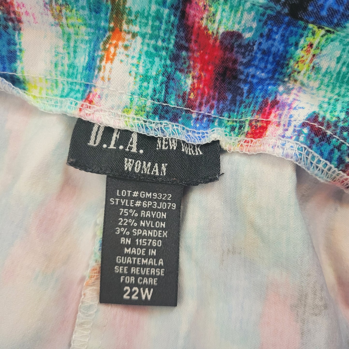 DFA New York Womens 22W Capri Pants Multicolor Watercolor Elastic Waist WAT58E