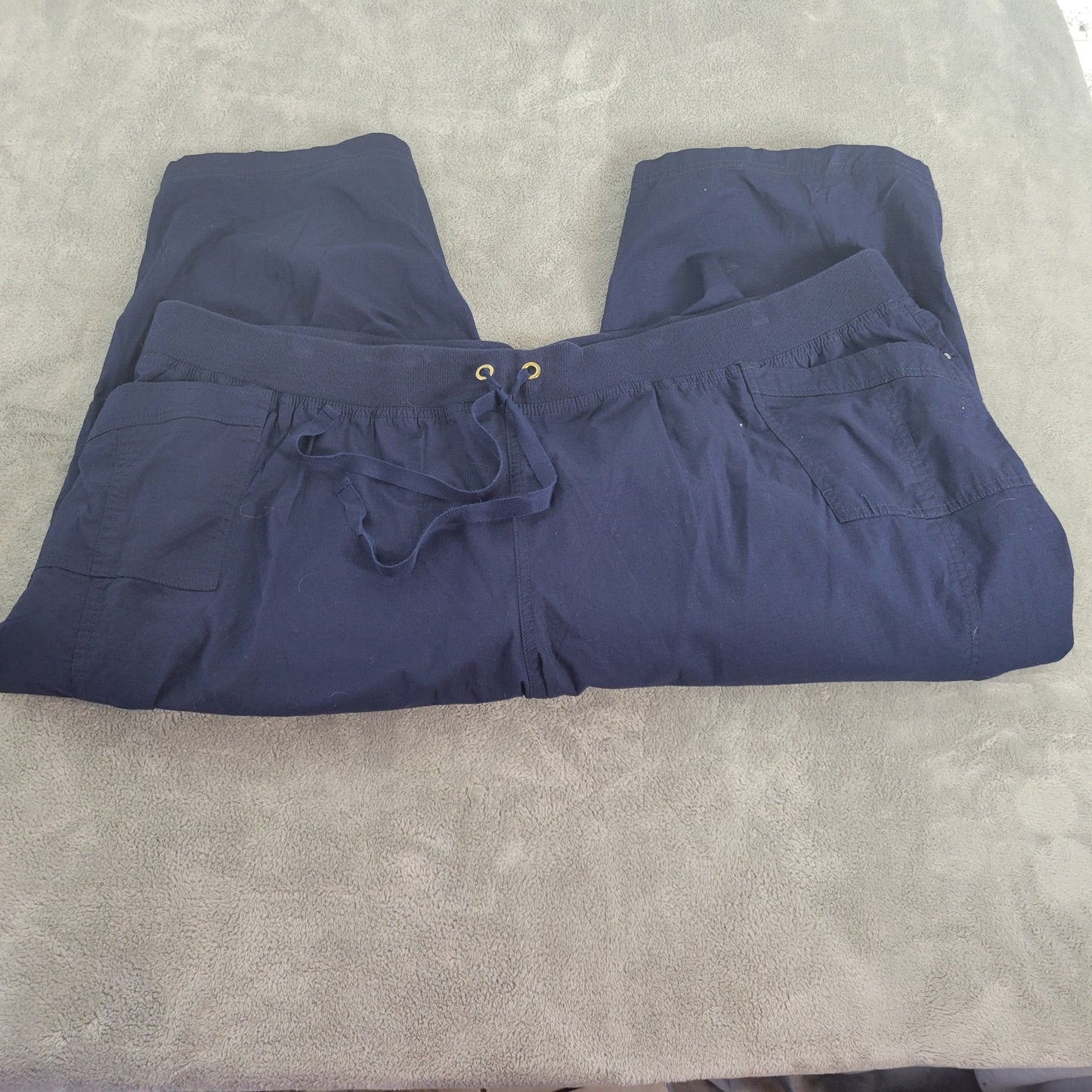Catherines Womens 3X Capri Cargo Pants Blue Drawstring Pull On Pockets BLU23E