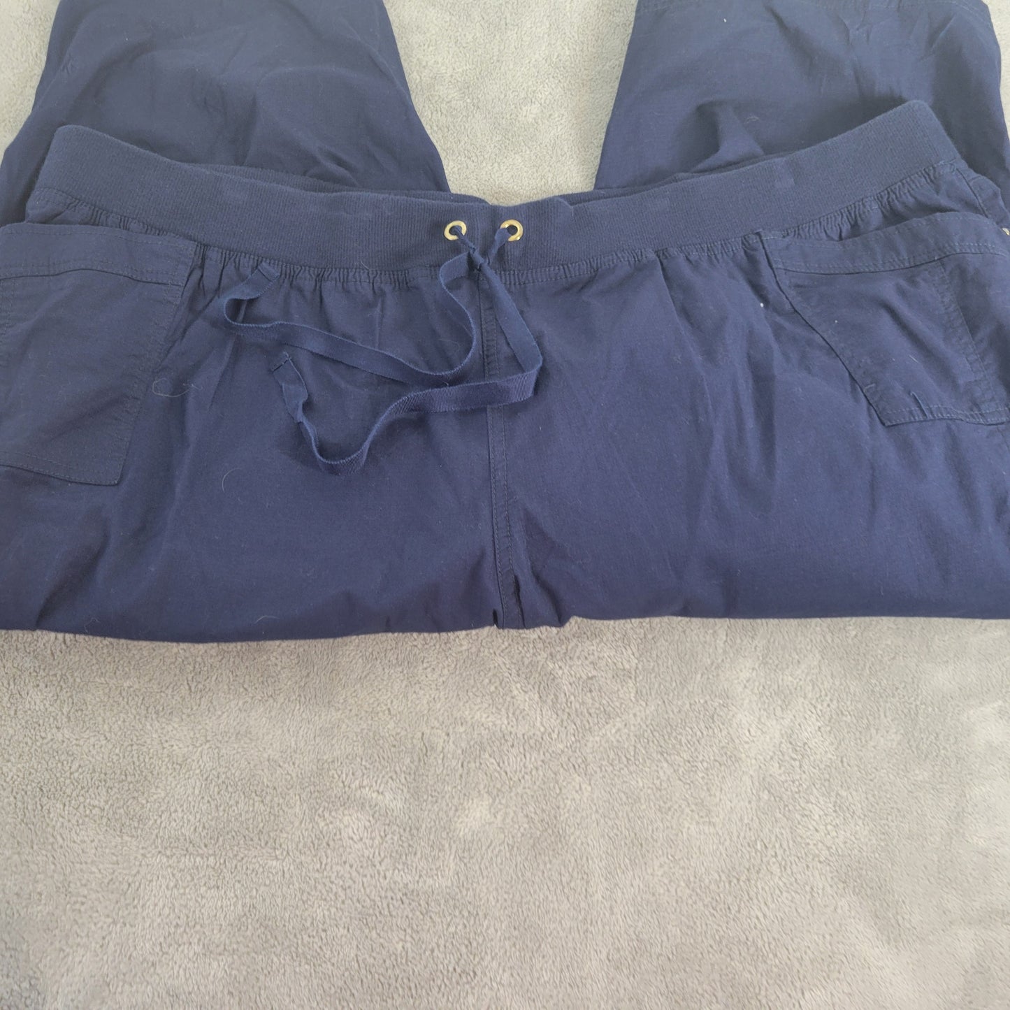 Catherines Womens 3X Capri Cargo Pants Blue Drawstring Pull On Pockets BLU23E
