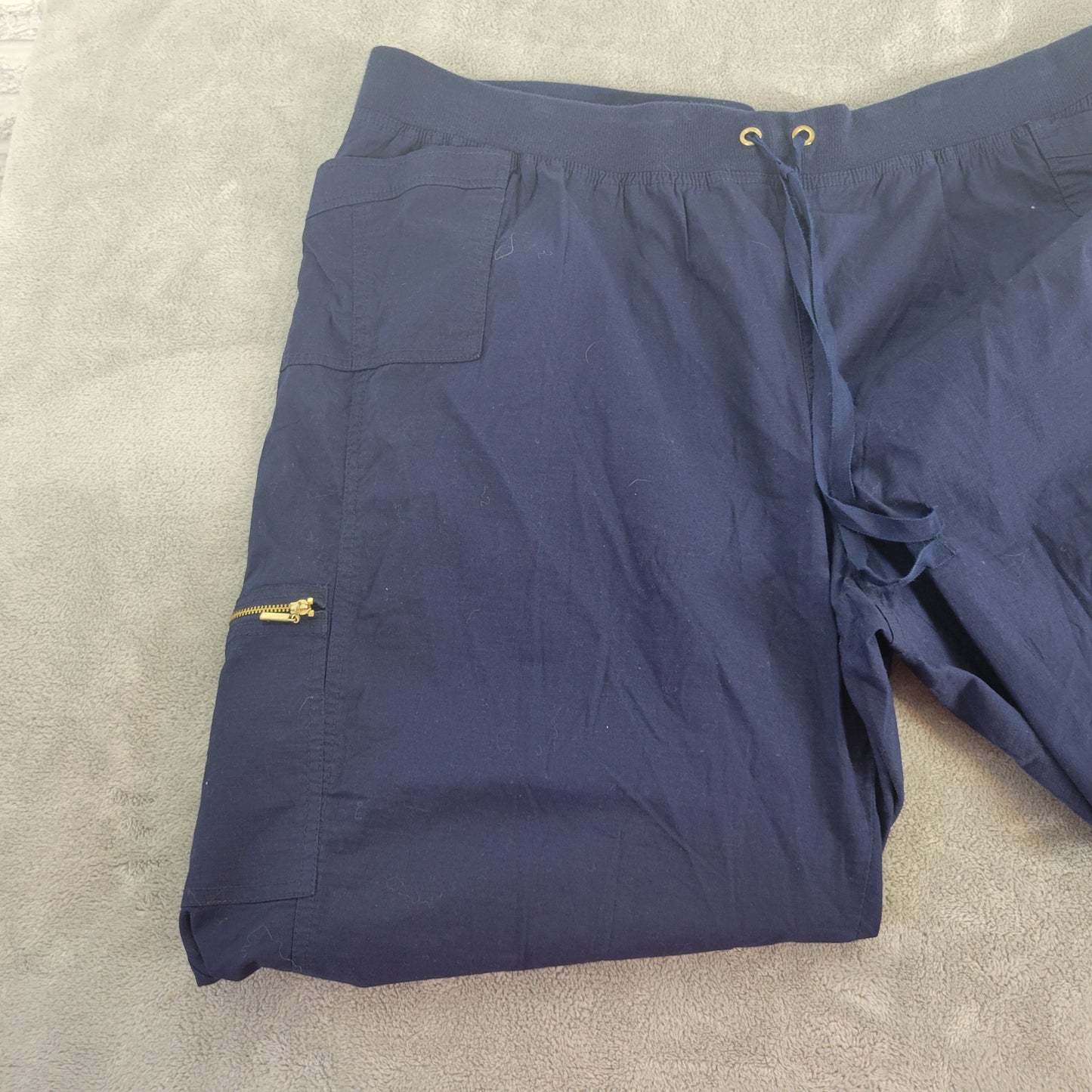 Catherines Womens 3X Capri Cargo Pants Blue Drawstring Pull On Pockets BLU23E