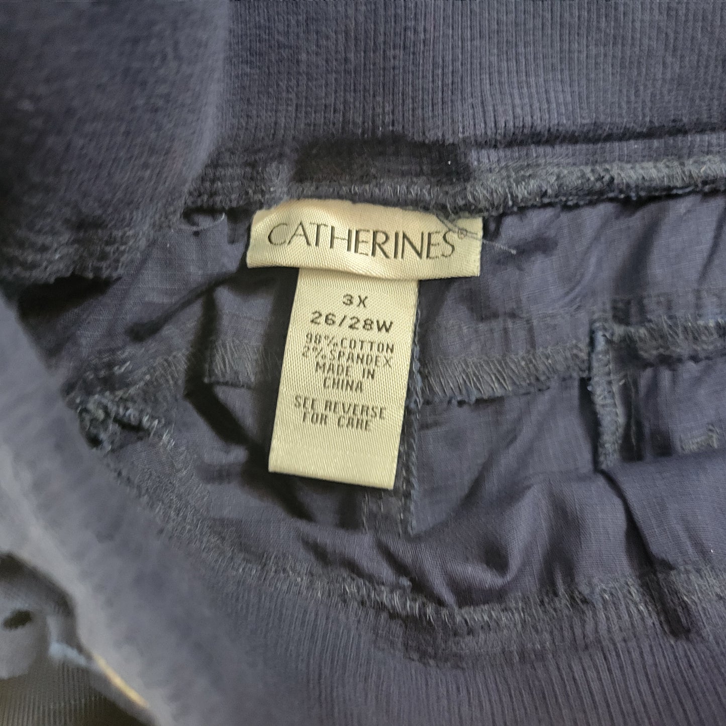 Catherines Womens 3X Capri Cargo Pants Blue Drawstring Pull On Pockets BLU23E