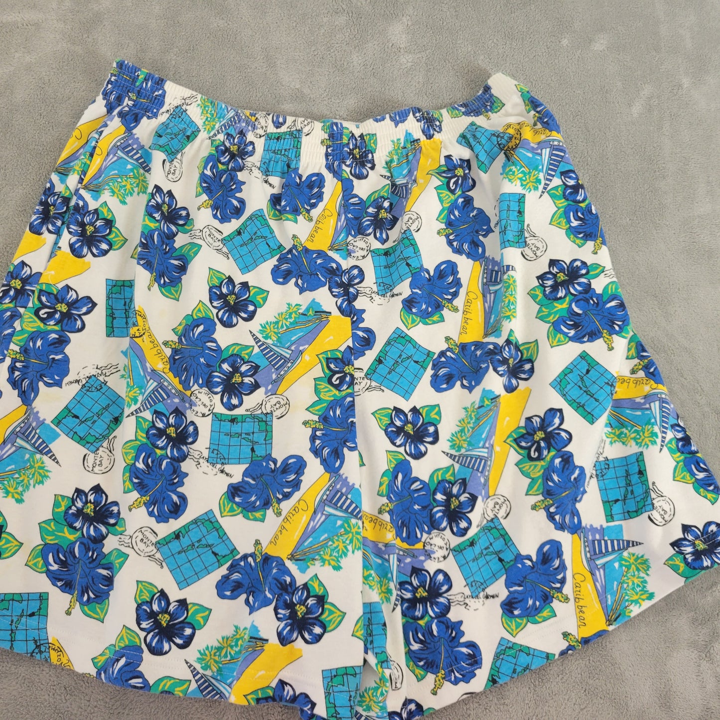 Karen Scott Shorts 2X Plus Blue Yellow Floral Elastic Waist Pull On FLO15E