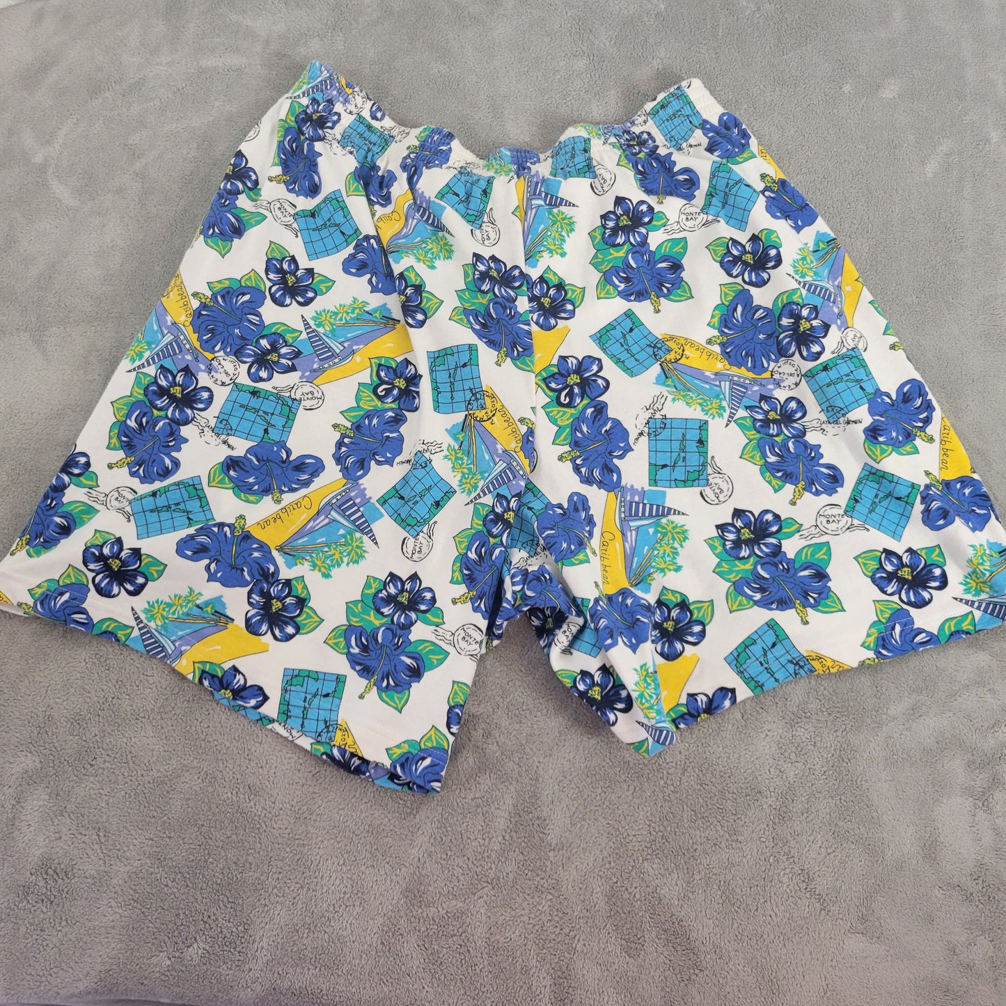 Karen Scott Shorts 2X Plus Blue Yellow Floral Elastic Waist Pull On FLO15E
