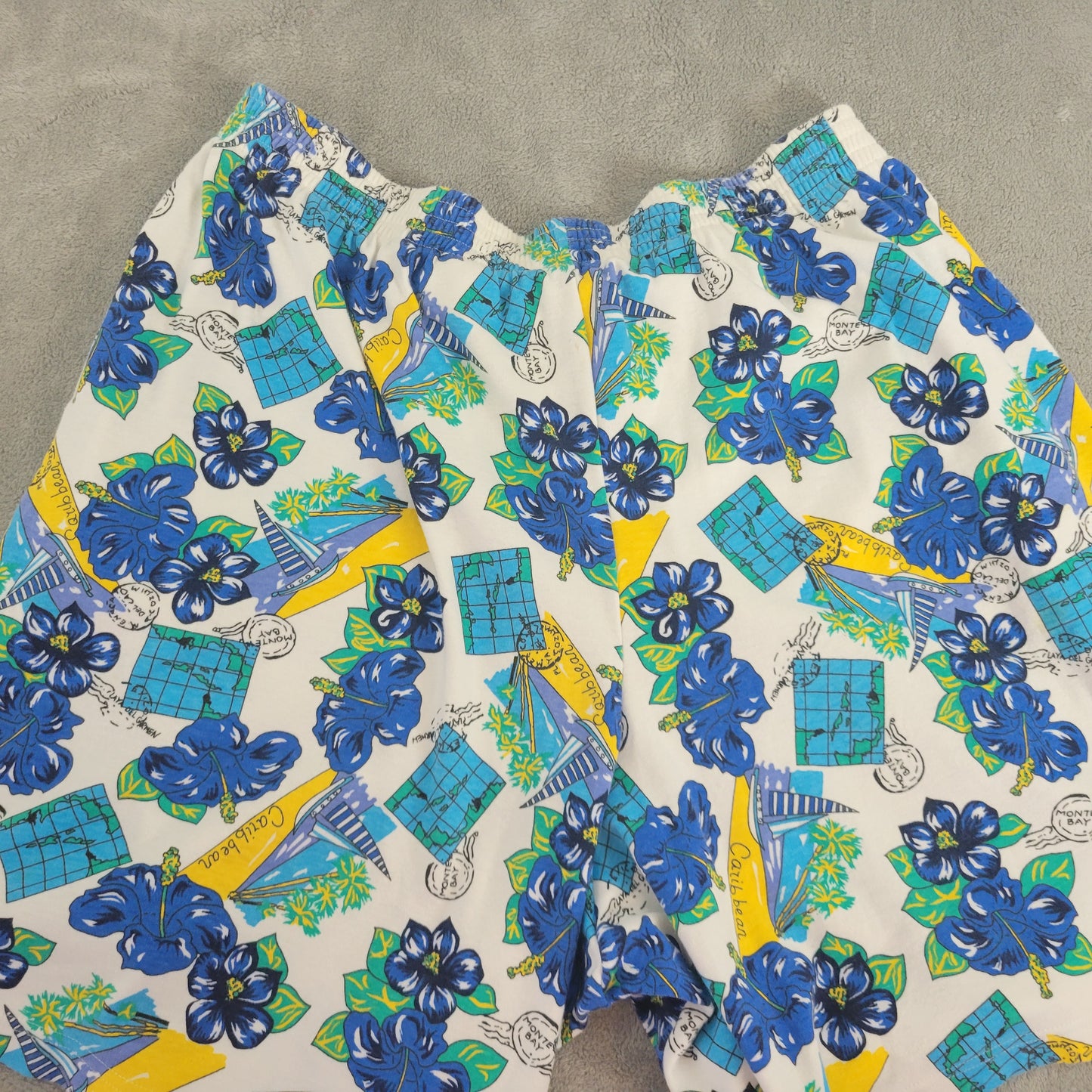 Karen Scott Shorts 2X Plus Blue Yellow Floral Elastic Waist Pull On FLO15E