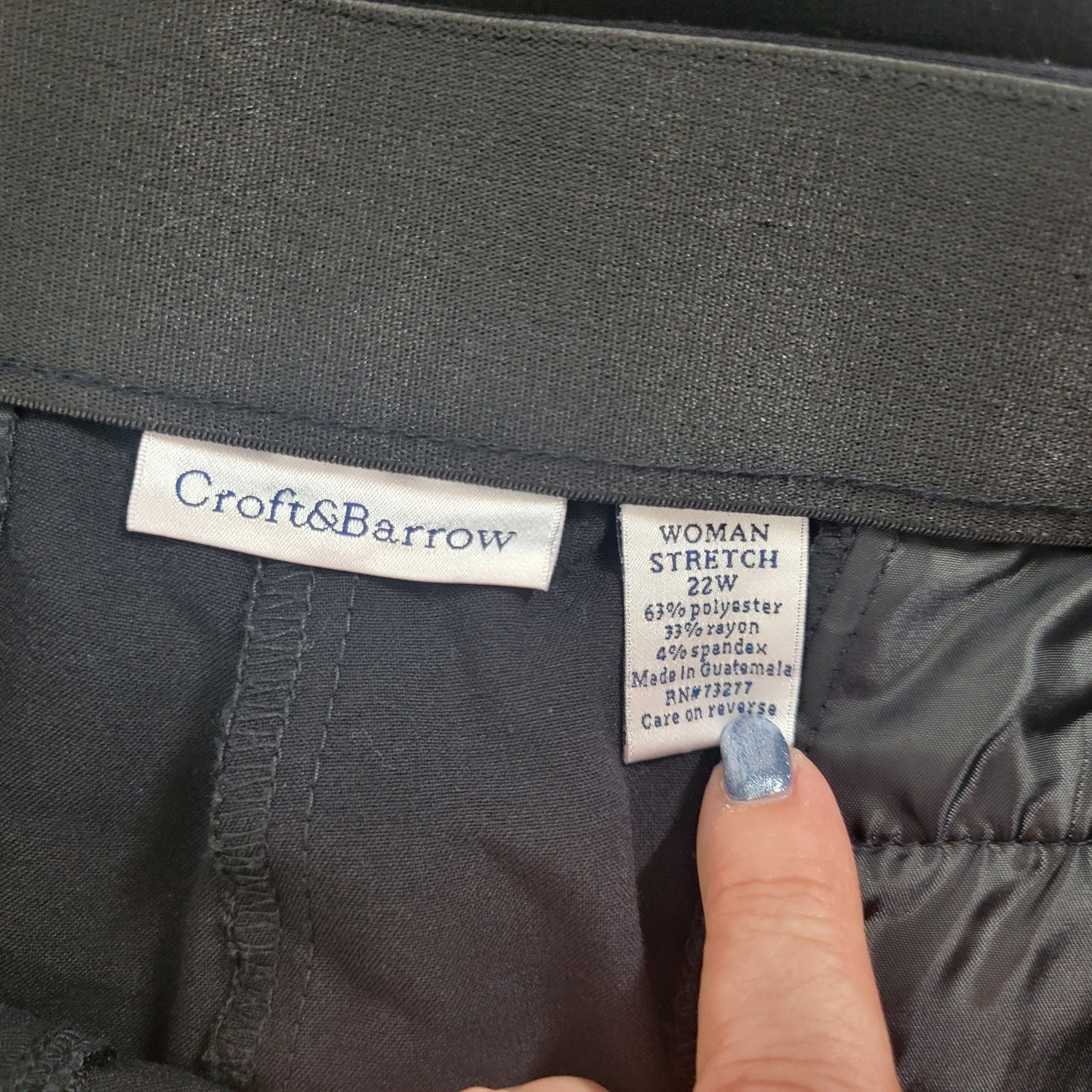 Croft & Barrow Womens 22W Black Dress Pants Straight Leg Elastic Waist BLA22E