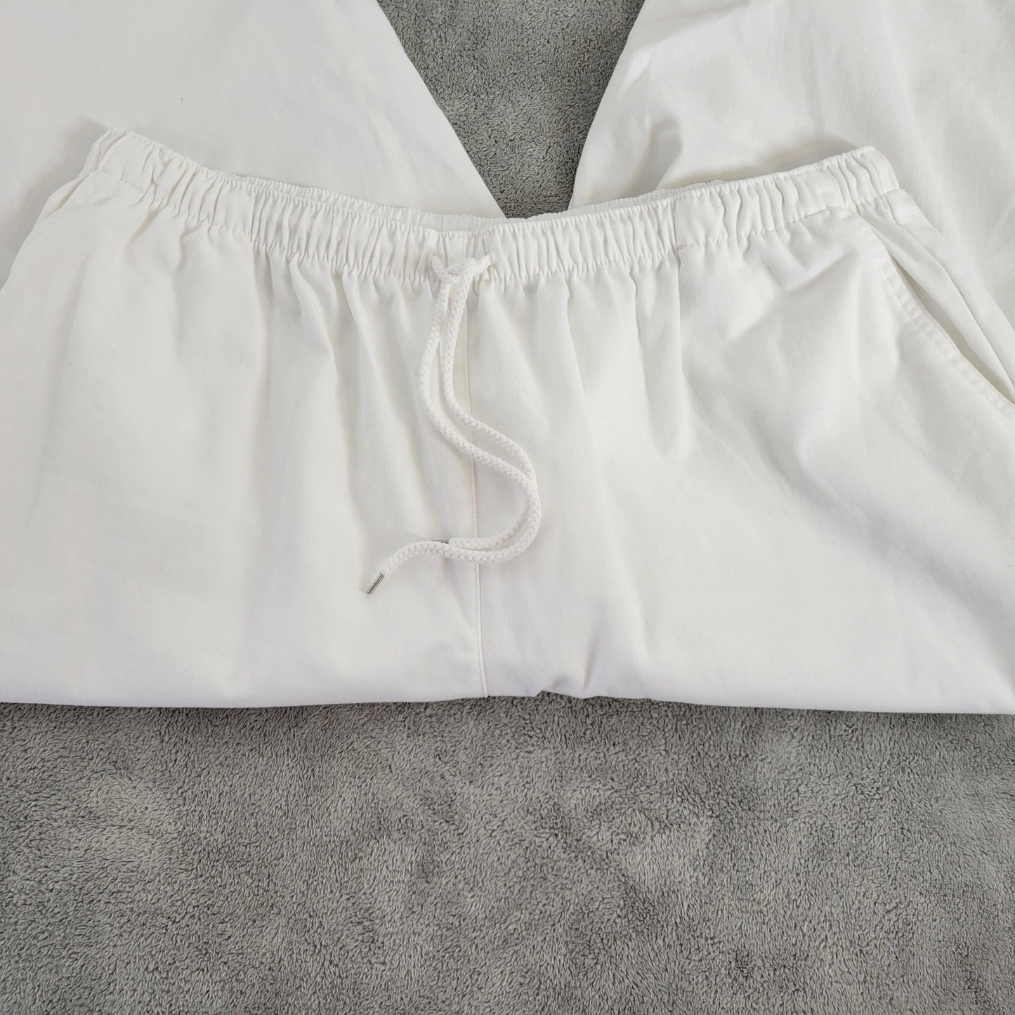 Coral Bay Womens 1X Capri Pants White Cotton Drawstring Elastic Waist WHI34E