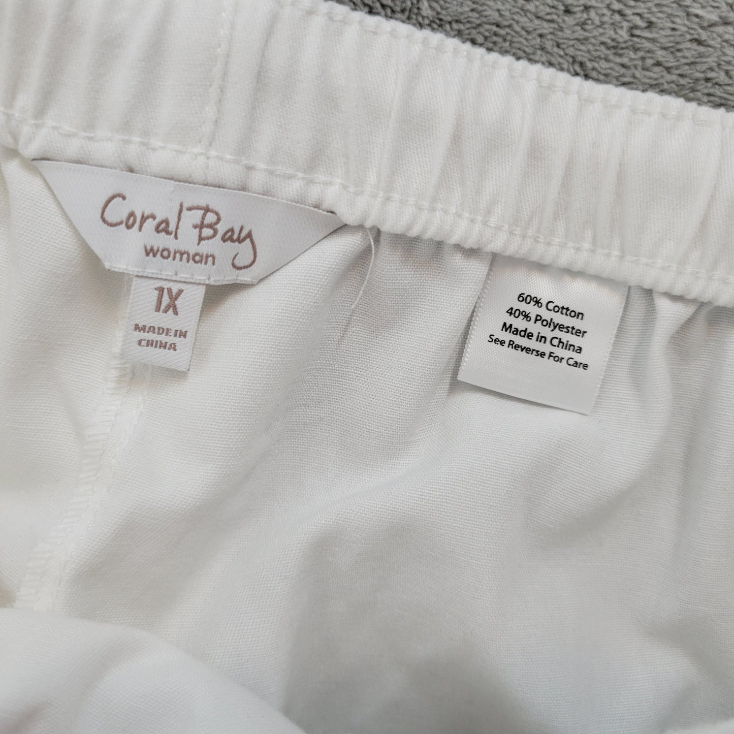 Coral Bay Womens 1X Capri Pants White Cotton Drawstring Elastic Waist WHI34E