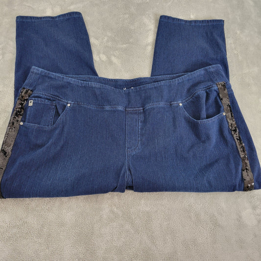 Belle Kim Gravel 28WP Jeans Womens Petite Capri Sequin Dark Wash Stretch CAP15E
