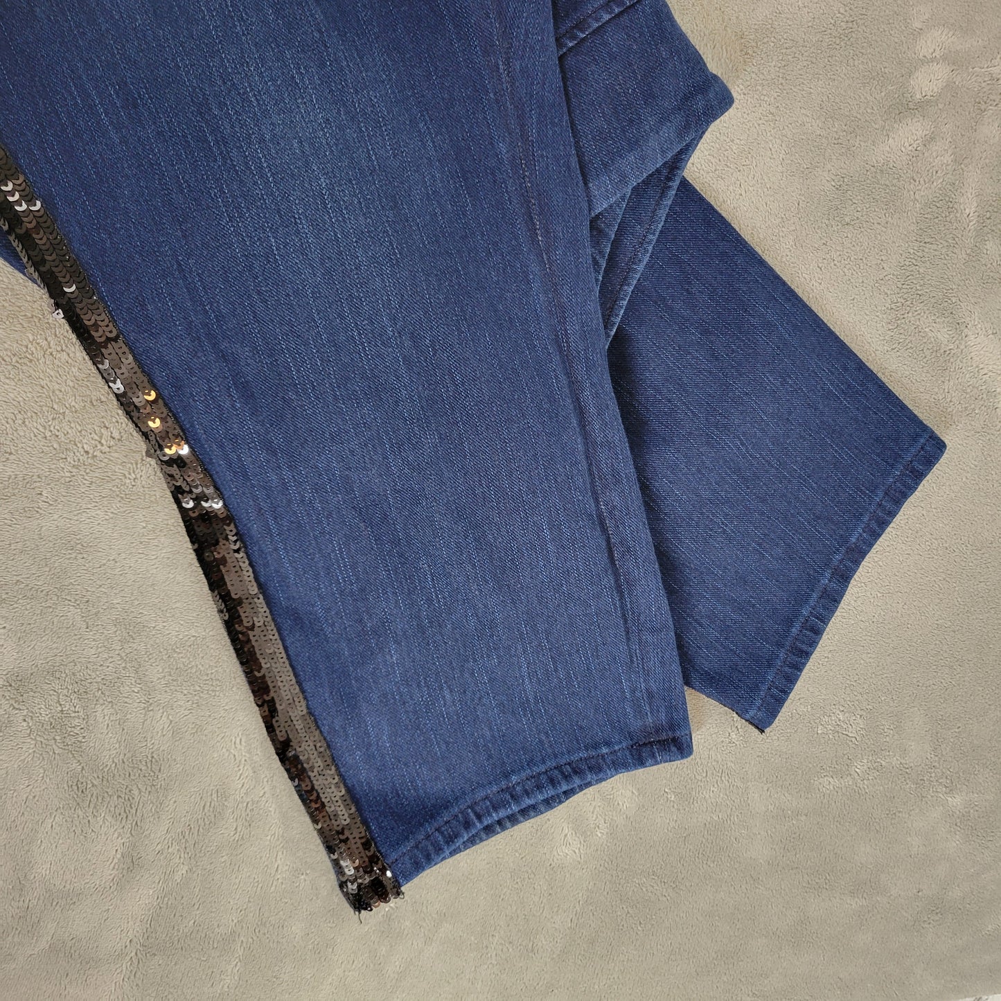 Belle Kim Gravel 28WP Jeans Womens Petite Capri Sequin Dark Wash Stretch CAP15E