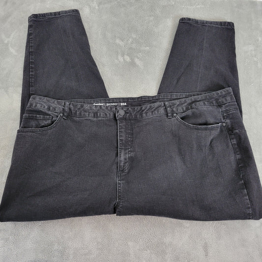 Avenue Skinny Jeans 30 Plus Black Rhinestone Elastic Waist Denim 5-Pocket SKI24E
