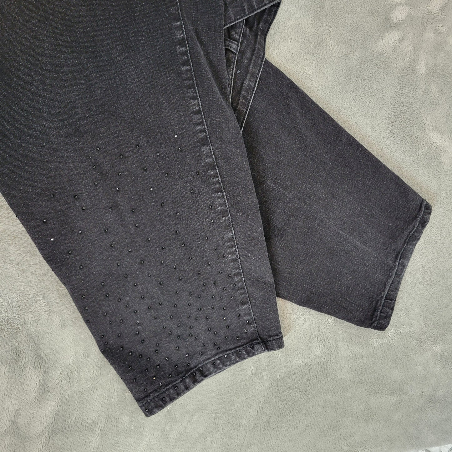 Avenue Skinny Jeans 30 Plus Black Rhinestone Elastic Waist Denim 5-Pocket SKI24E