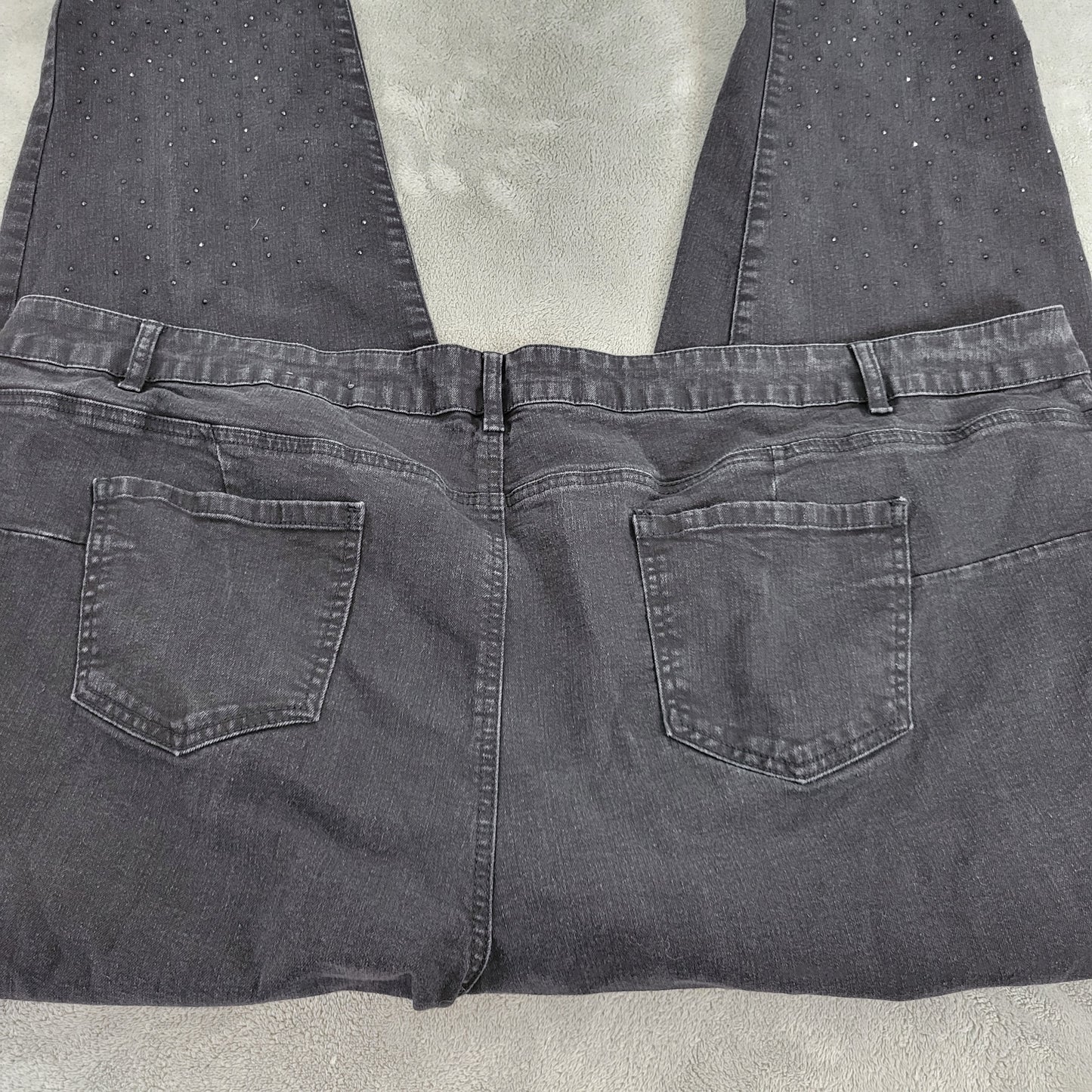 Avenue Skinny Jeans 30 Plus Black Rhinestone Elastic Waist Denim 5-Pocket SKI24E