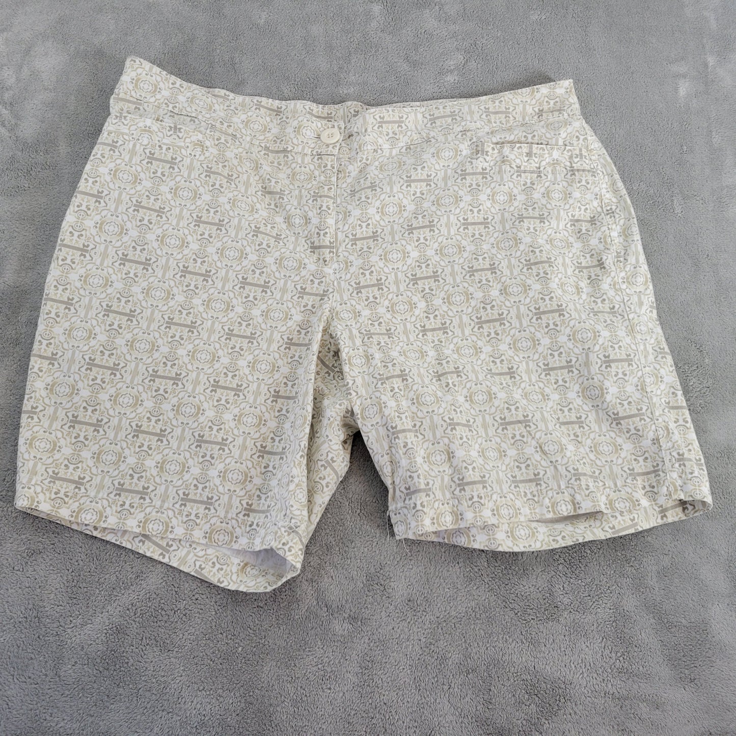 Coral Bay 18 Beige Gray Geometric Shorts Stretch Elastic Waist Chino GEO95E