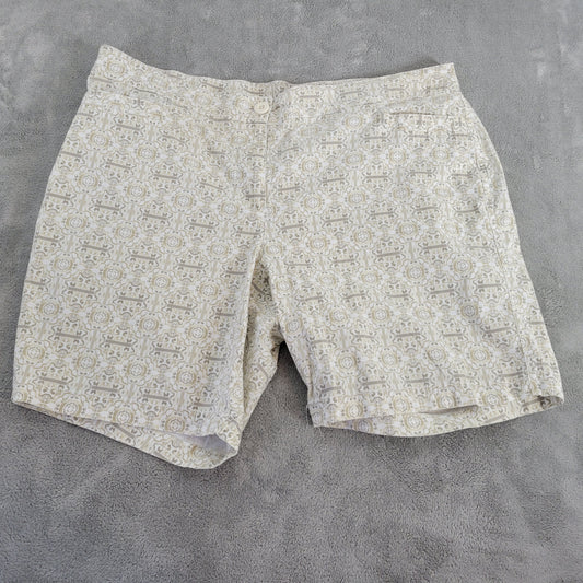 Coral Bay 18 Beige Gray Geometric Shorts Stretch Elastic Waist Chino GEO95E
