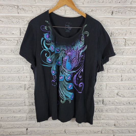 Just My Size 3X Black Tee Purple Peacock Glitter Cotton Crew NOV62E