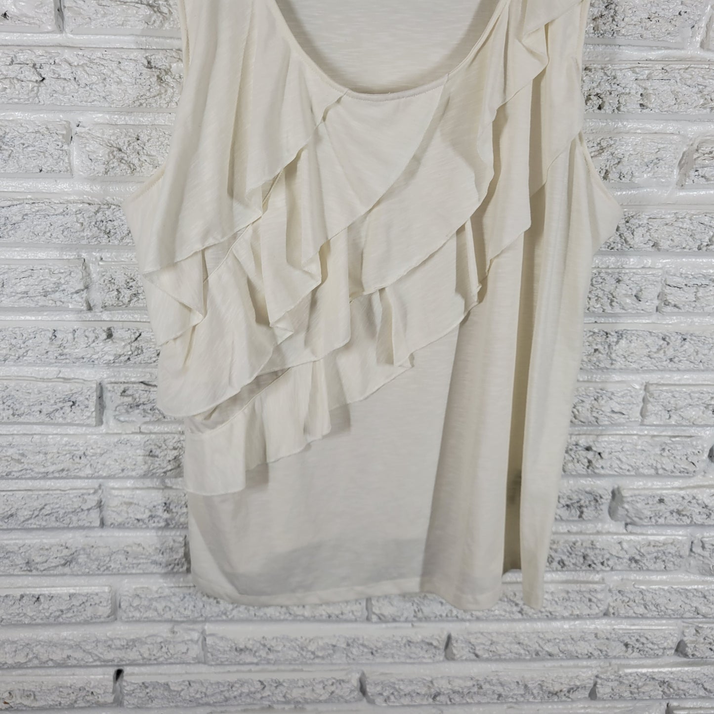 Rafaella 3X White Ruffle Sleeveless Top Round Neck Stretch Plus Size WHI17E