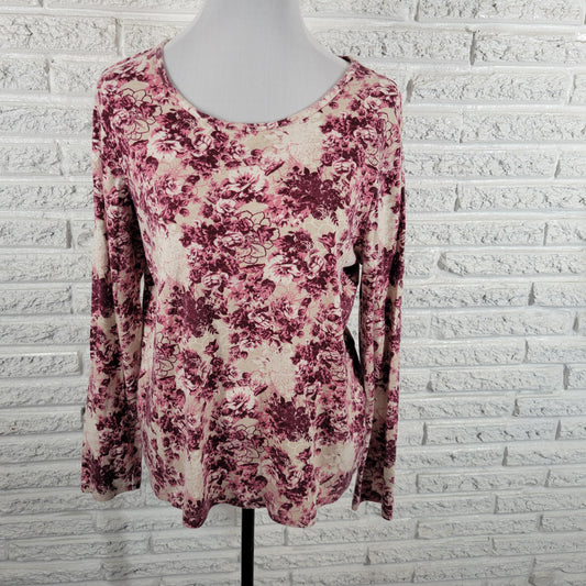 White Stag XL Purple Floral Tee Top Cotton Long Sleeve Round Neck Blouse FLO217E