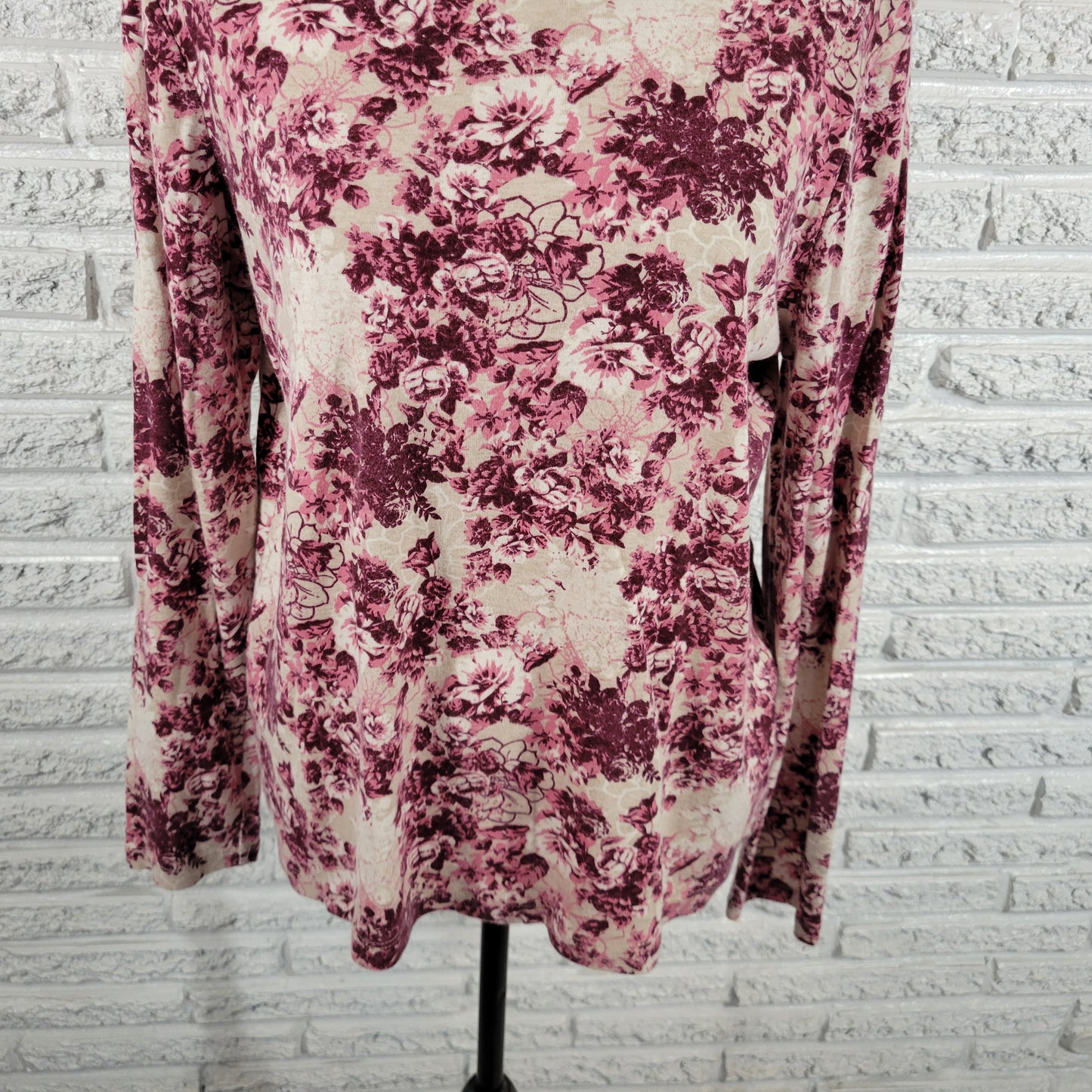 White Stag XL Purple Floral Tee Top Cotton Long Sleeve Round Neck Blouse FLO217E