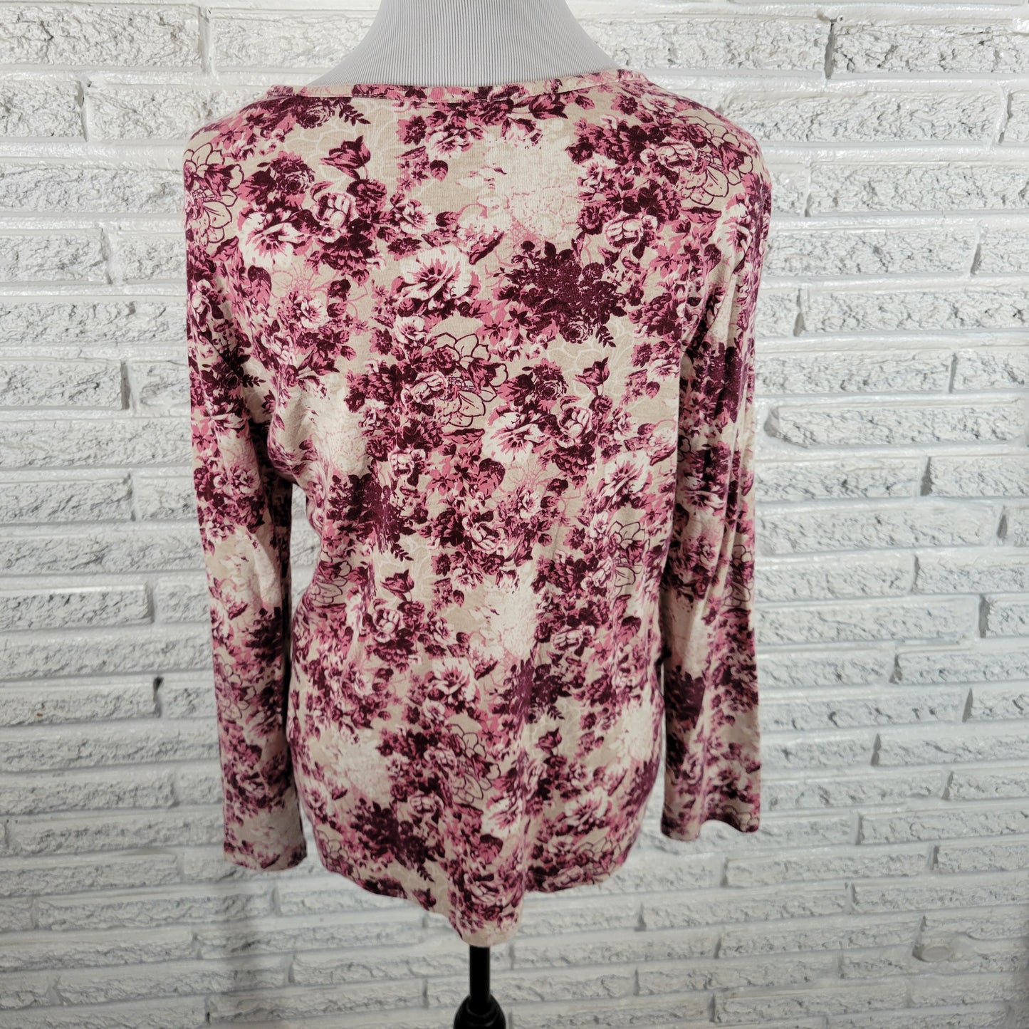 White Stag XL Purple Floral Tee Top Cotton Long Sleeve Round Neck Blouse FLO217E