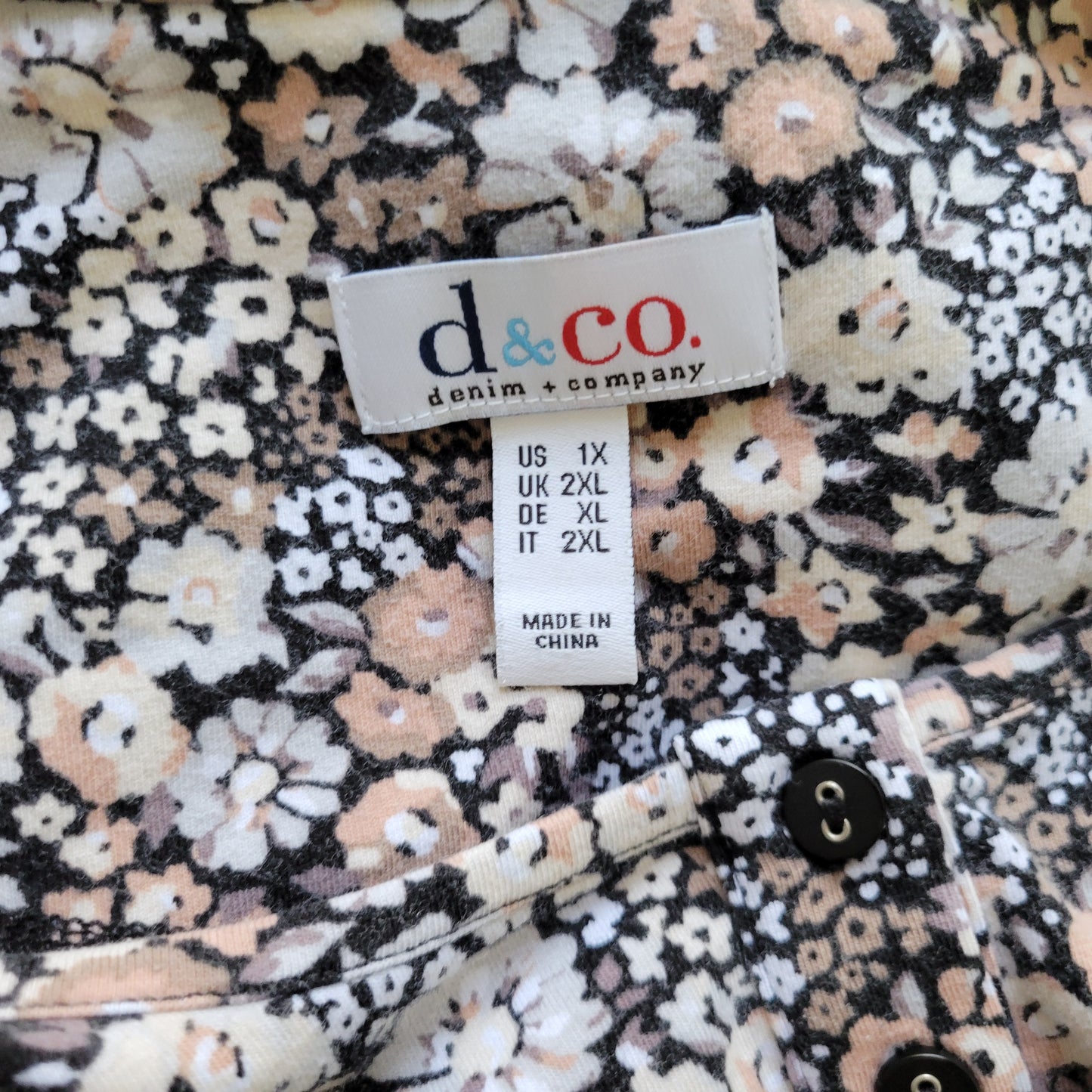 Denim & Co 1X Multicolor Floral Tunic Top Short Sleeve Round Neck Blouse FLO214E