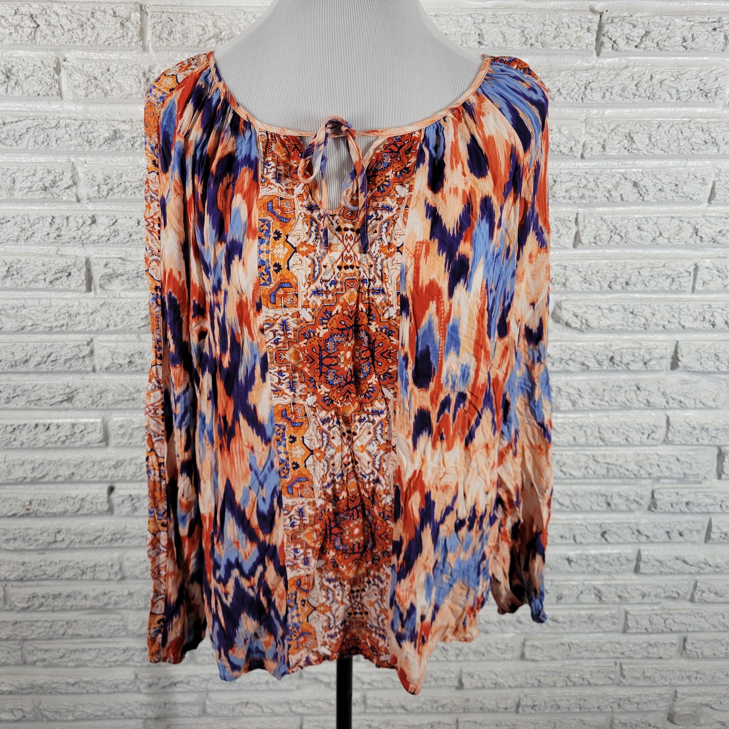 Faded Glory XXL Geometric Watercolor Keyhole Top Rayon Multicolor WAT64XE