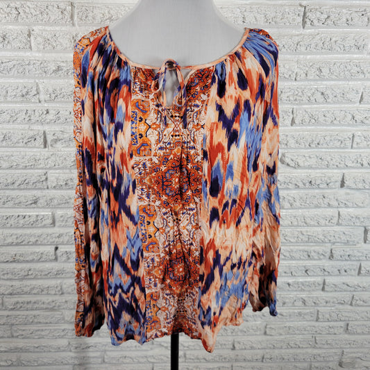 Faded Glory XXL Geometric Watercolor Keyhole Top Rayon Multicolor WAT64XE