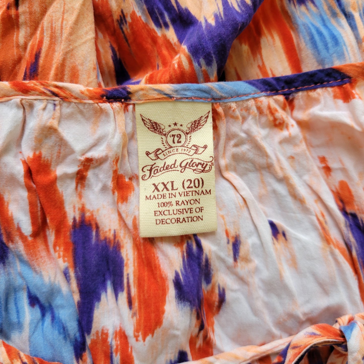 Faded Glory XXL Geometric Watercolor Keyhole Top Rayon Multicolor WAT64XE