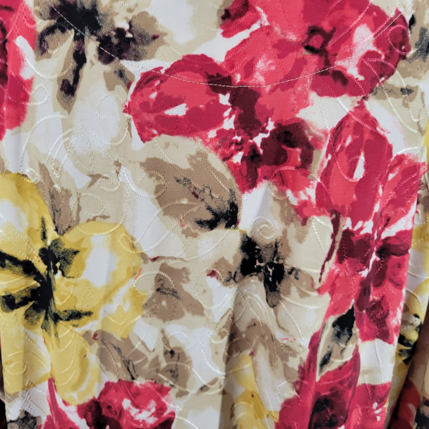 JM Collection 2X Floral Embroidered Blouse Top Round Neck Stretch FLO207E