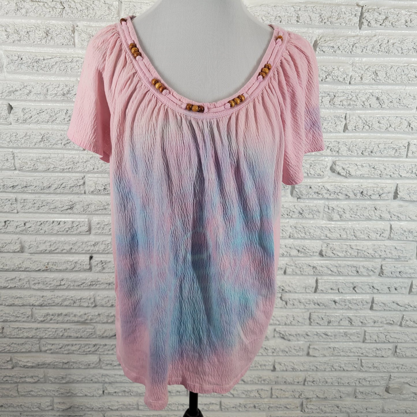 Just My Size 1X Multicolor Tie Dye Tee Beaded Top Cotton Blend Shirt TIE1E
